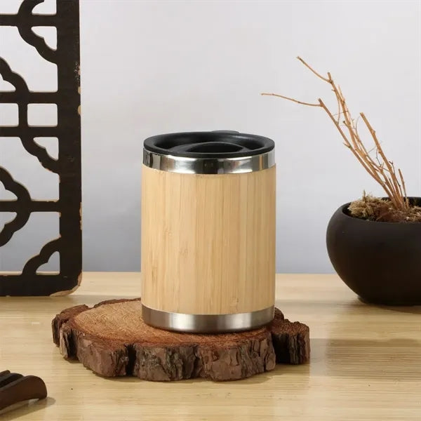 12OZ. Stainless Steel Bamboo Travel Mug with Handle and Lid