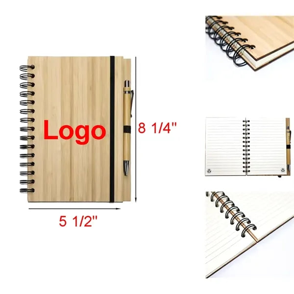 A5 Eco-Friendly Natural Bamboo Hardcover Notebooks with Pen