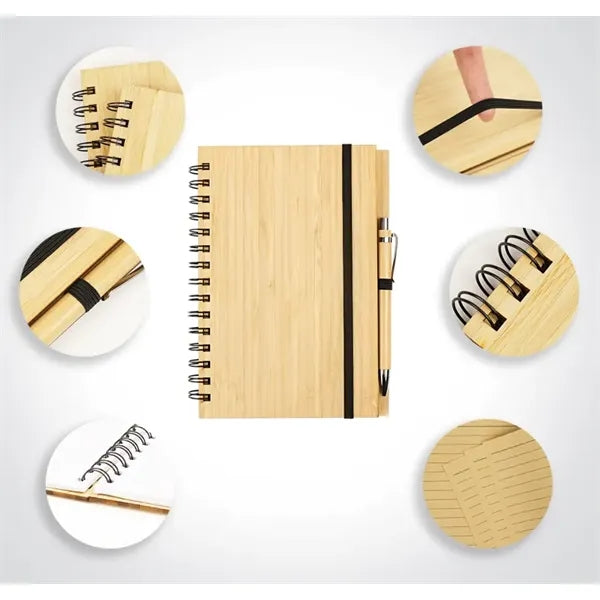 A5 Eco-Friendly Natural Bamboo Hardcover Notebooks with Pen