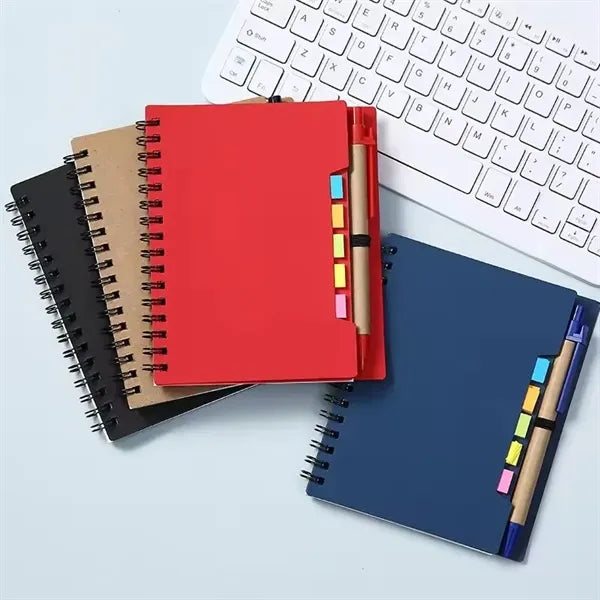 Kraft Cover Spiral Journal Notebook with Sticky Notes & Pen
