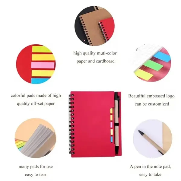 Kraft Cover Spiral Journal Notebook with Sticky Notes & Pen