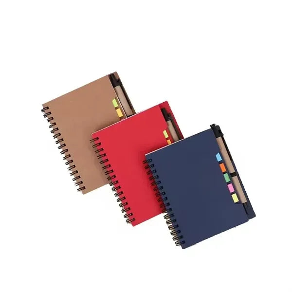 Kraft Cover Spiral Journal Notebook with Sticky Notes & Pen