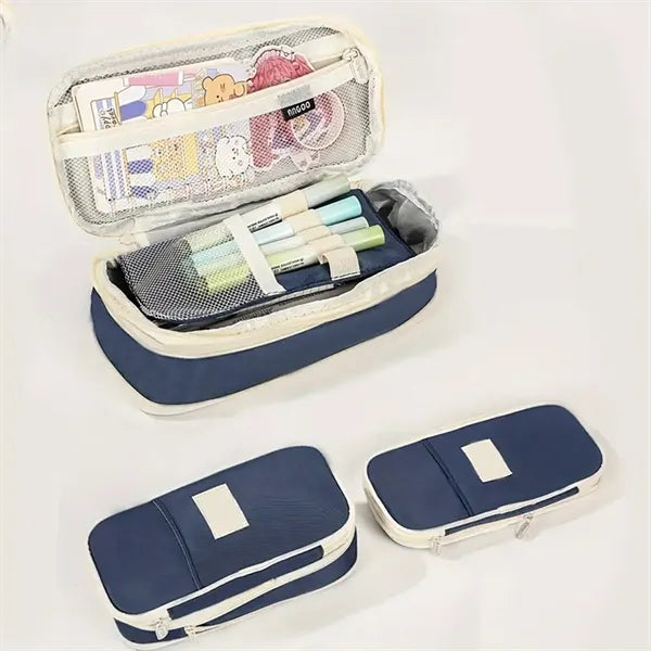 Double-Layer Multifunctional Canvas Stationery Bag