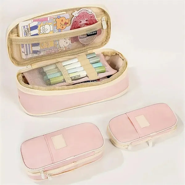 Double-Layer Multifunctional Canvas Stationery Bag