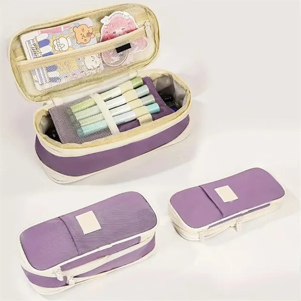 Double-Layer Multifunctional Canvas Stationery Bag