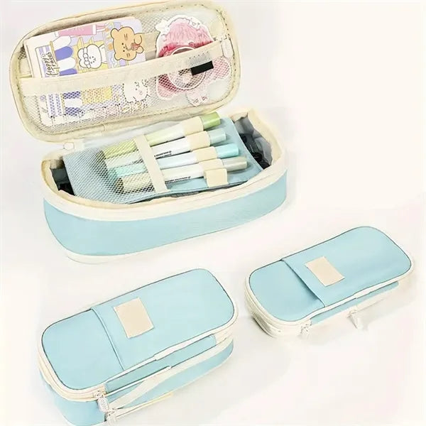 Double-Layer Multifunctional Canvas Stationery Bag