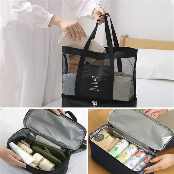 Travel Mesh Picnic Lunch Insulation Beach Cooler Tote Bag