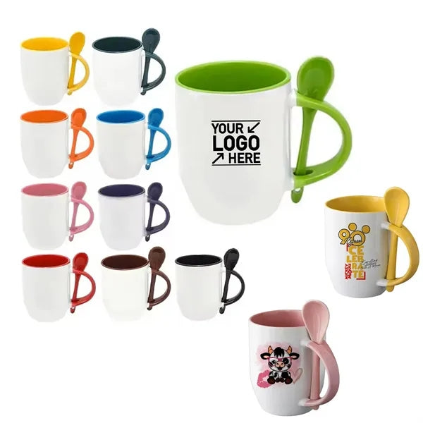 Sublimation Blanks Dishwasher Ceramic Coffee Mugs with Spoon