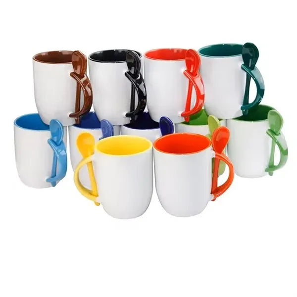 Sublimation Blanks Dishwasher Ceramic Coffee Mugs with Spoon