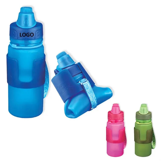 12 oz Foldable Silicone Sports Bottle With Lanyard