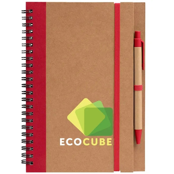 Kraft Hard Cover Spiral Notebook with Pen - ColorJet