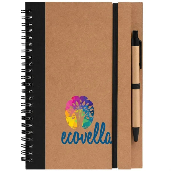 Kraft Hard Cover Spiral Notebook with Pen - ColorJet