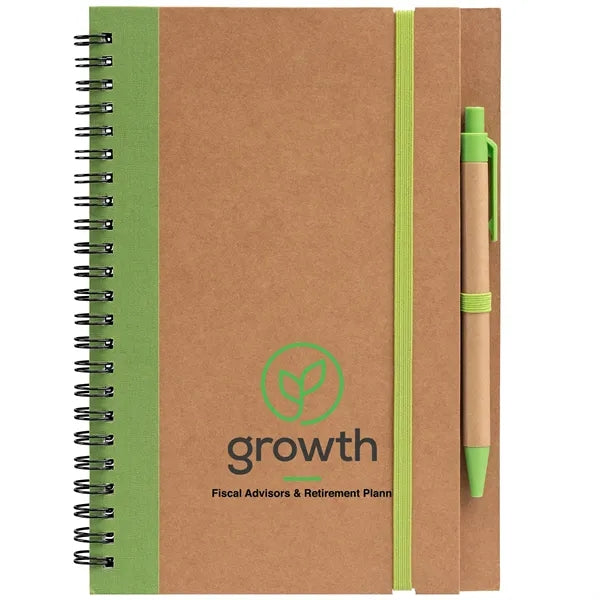 Kraft Hard Cover Spiral Notebook with Pen - ColorJet