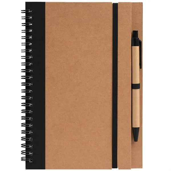Kraft Hard Cover Spiral Notebook with Pen - ColorJet