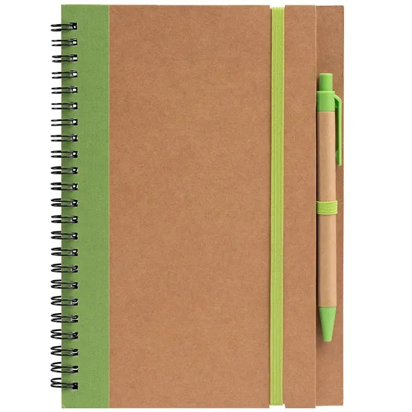 Kraft Hard Cover Spiral Notebook with Pen - ColorJet