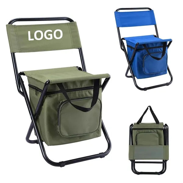 Outdoor Folding Stool With Cooler Bag For Fishing