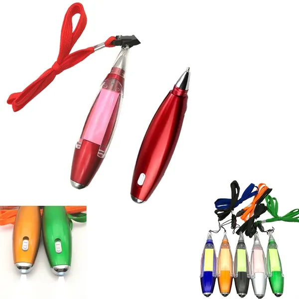Sticky Note Ballpoint Pen with Lanyard and LED