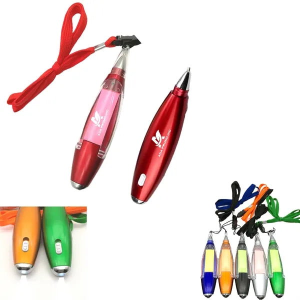 Sticky Note Ballpoint Pen with Lanyard and LED