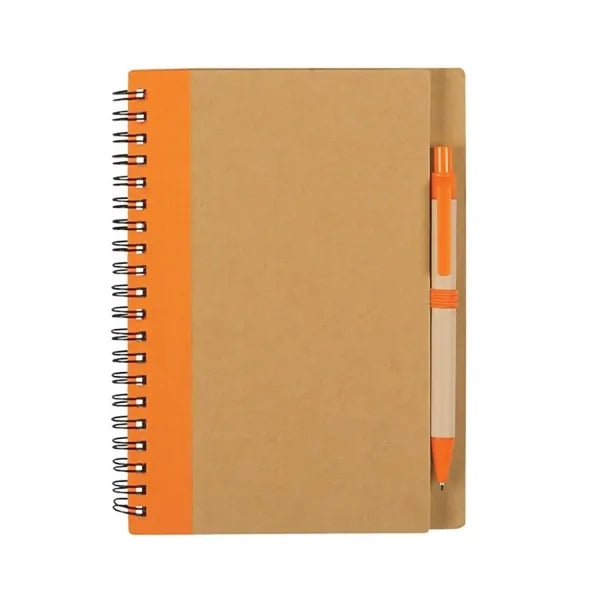 Eco-Inspired Soft Cover Kraft Spiral Notebook With Pen