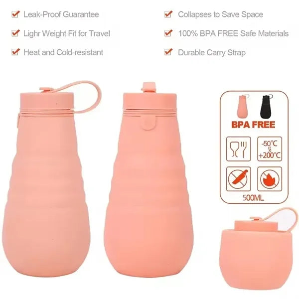Silicone 17 oz Collapsible Portable Water Bottle