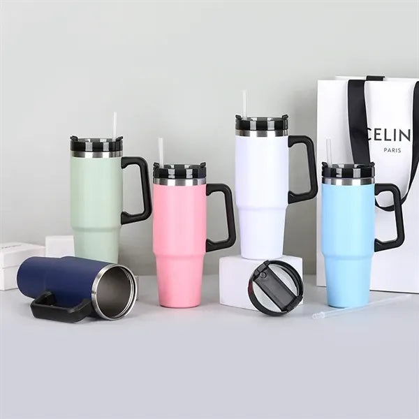 30 oz Insulated Tumbler with Handle and Straw