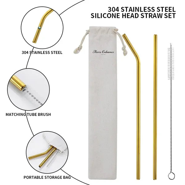 3Pcs Straw Set With Bag Packing
