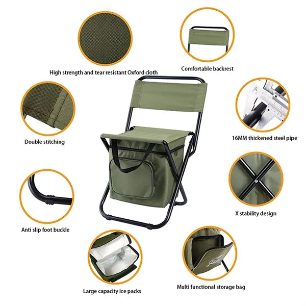 Outdoor Folding Stool With Cooler Bag
