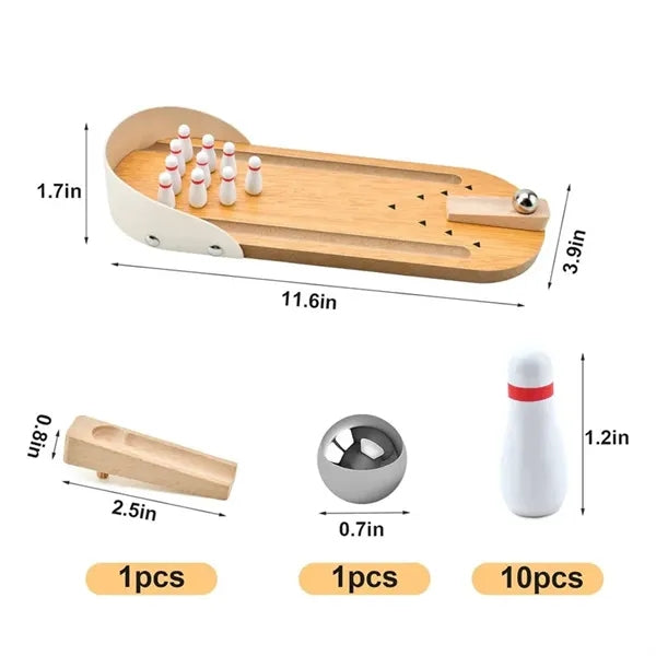 Wooden Bowling Set Desk Tabletop Games