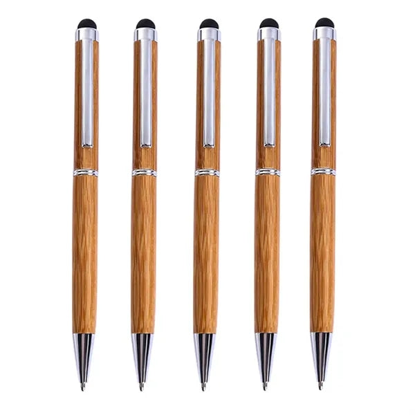 Bamboo Wood Metal Clip Twist Ballpoint Pen with Stylus