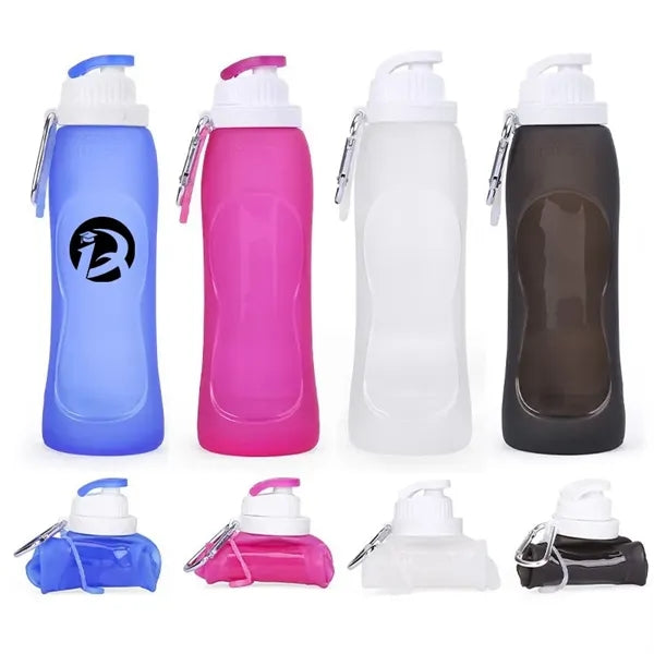 17 oz Silicone Collapsible Water Bottle With Keychain