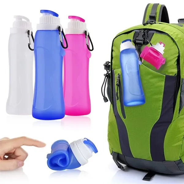 17 oz Silicone Collapsible Water Bottle With Keychain