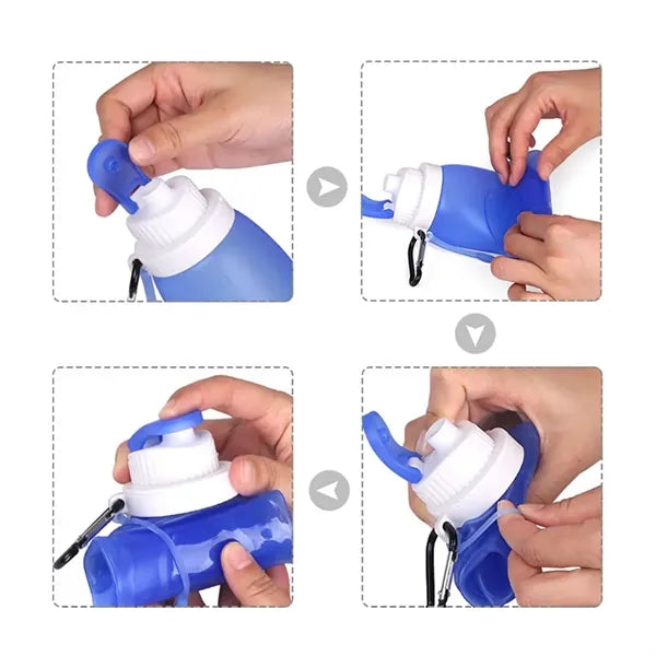 17 oz Silicone Collapsible Water Bottle With Keychain