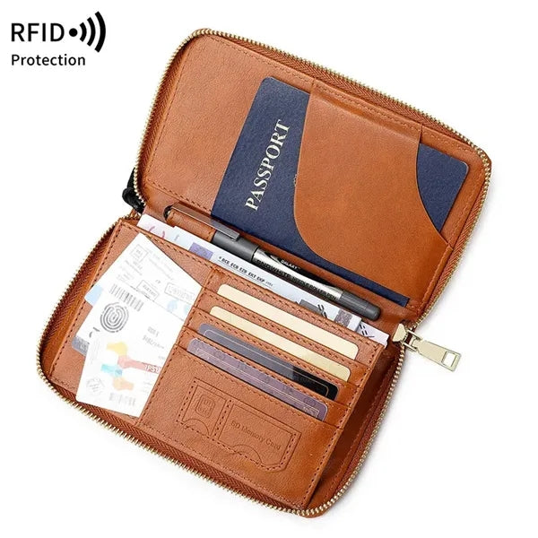 RFID Blocking PU Leather Passport Holder Cover Travel Wallet