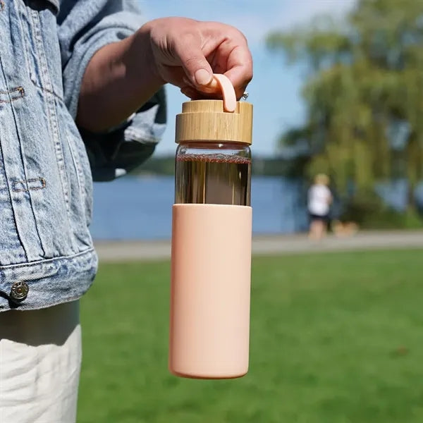 Glass Water Bottle Travel Infuser Mug with Silicone Sleeve