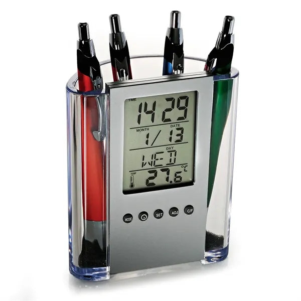 Digital Calendar Alarm Desk Clock with Pen Holder
