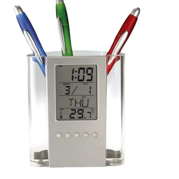 Digital Calendar Alarm Desk Clock with Pen Holder