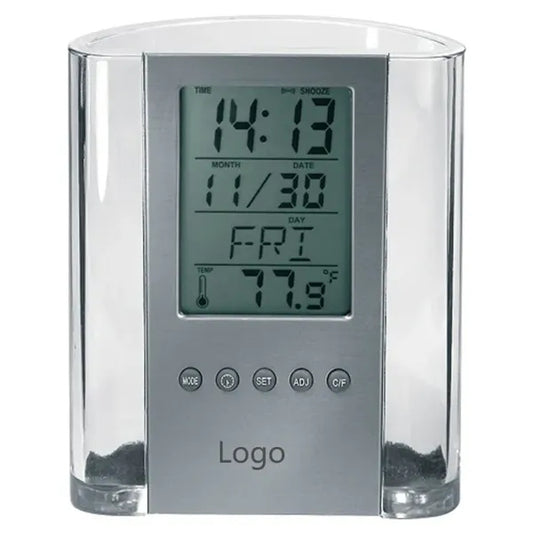 Digital Calendar Alarm Desk Clock with Pen Holder