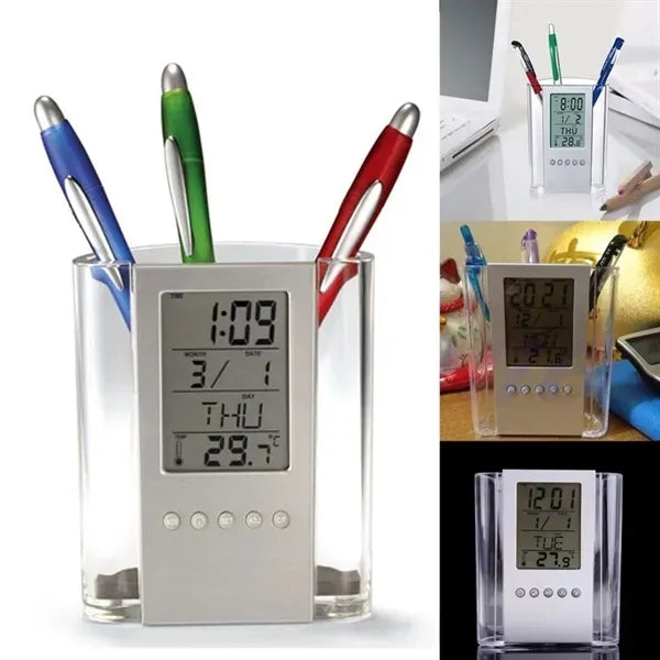 Digital Calendar Alarm Desk Clock with Pen Holder