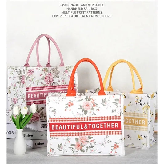 Large Flower Beach Sandproof Waterproof Canvas Tote Bag