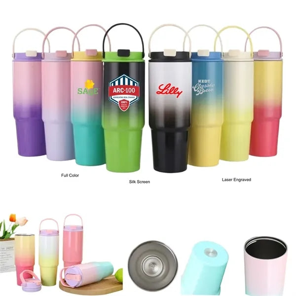 30 oz Insulated Tumbler Travel Mug with Handle and Straw