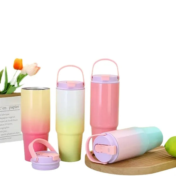 30 oz Insulated Tumbler Travel Mug with Handle and Straw