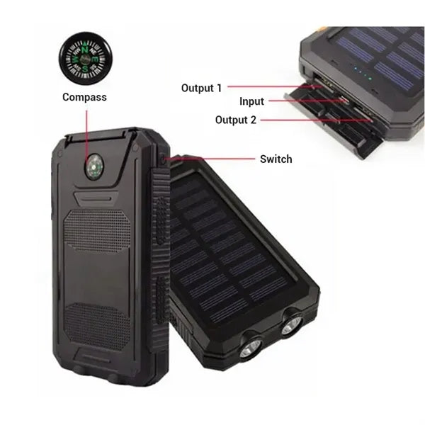 Waterproof Power Bank 10000mah Solar Charger with Compass