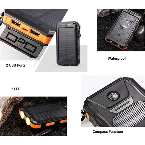 Waterproof Power Bank 10000mah Solar Charger with Compass