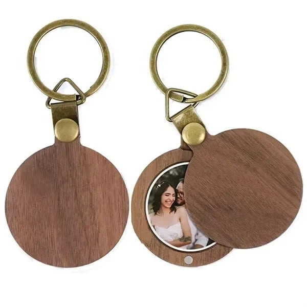 Round Wooden Photo Keychain