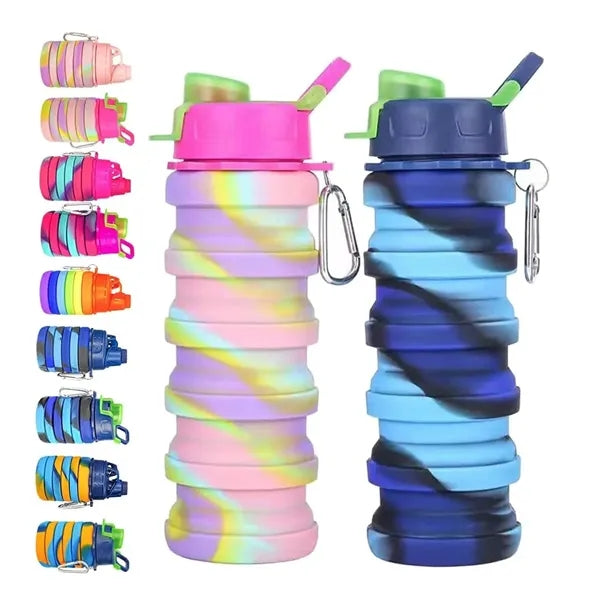 16Oz Portable Foldable Water Bottle With Carabiner
