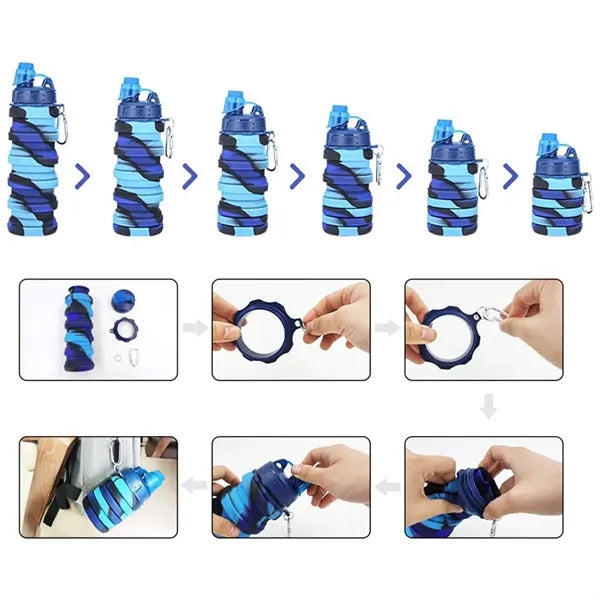 16Oz Portable Foldable Water Bottle With Carabiner
