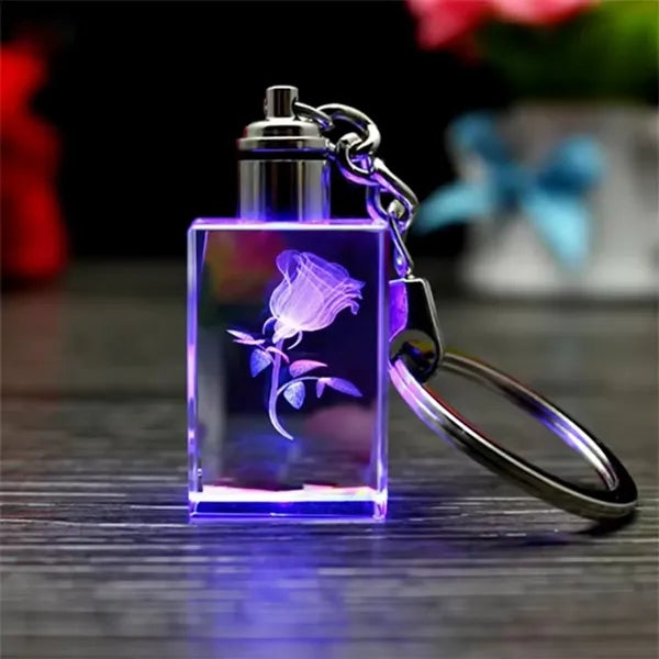 Cuboid Shaped LED Light Crystal Keychain