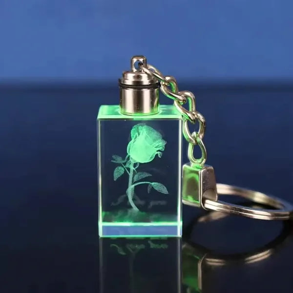 Cuboid Shaped LED Light Crystal Keychain