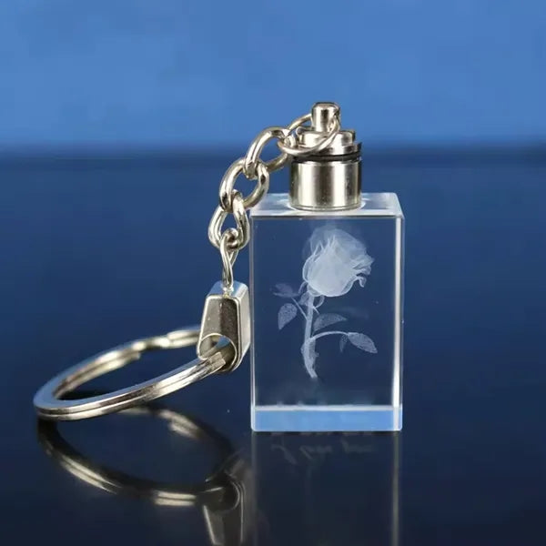 Cuboid Shaped LED Light Crystal Keychain