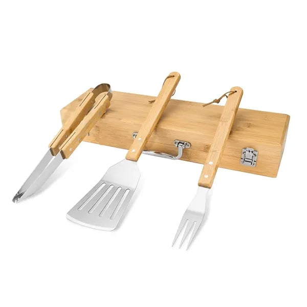 3-Piece Custom Bamboo Grilling Barbecue Tool Set